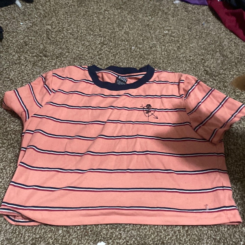 Sami Ryan pink striped crop top Medium with heart and rose embroidery